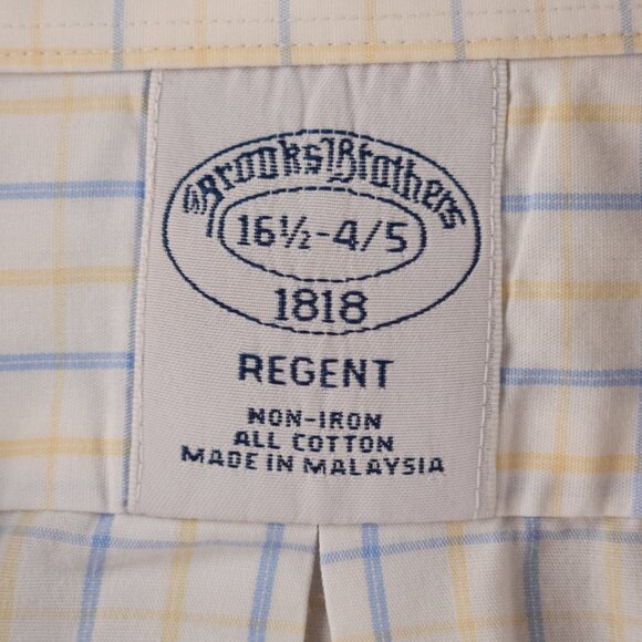 Brooks Brothers 16.5 34 35 Regent Non-Iron Yellow Blue Check Long Sleeve Shirt - Picture 11 of 16